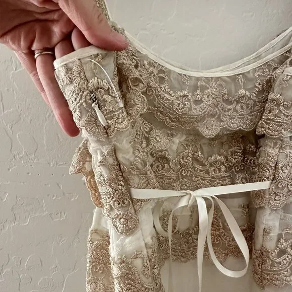 Free People Lace Tiered Top Romantic Boho Feminine Sheer Cream Ivory Sz 4 - Picture 8 of 11